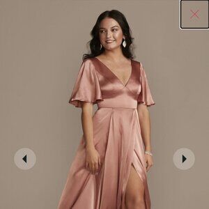 Galina Signature- Charmeuse Flutter-Sleeve A-Line Bridesmaid Dress